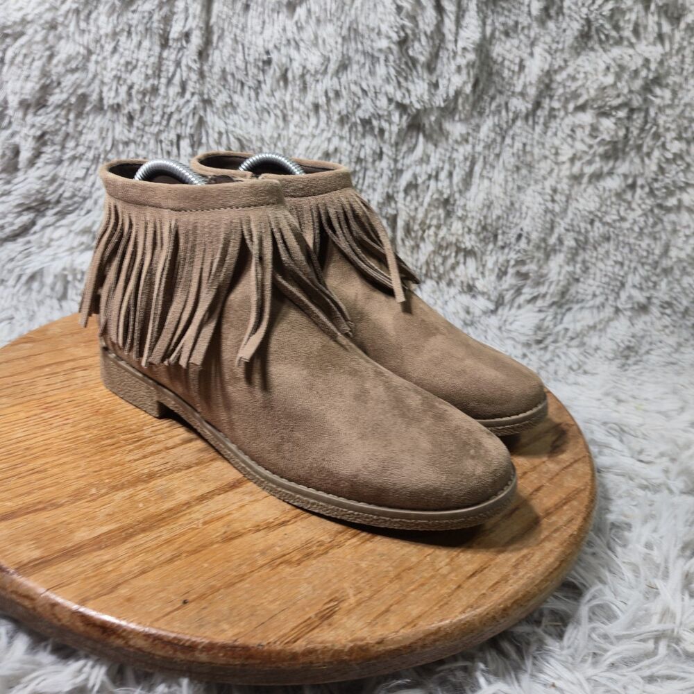 Mossimo Brown Western Fringed Booties Womens Size 8 Brown Bohemian Block Boots